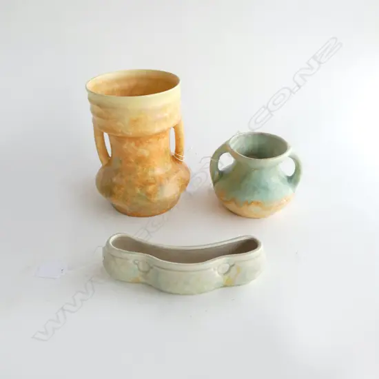 BESWICK TROUGH VASE L170MM & 2 BESWICK 2 HANDLED VASES H210 & 100MM