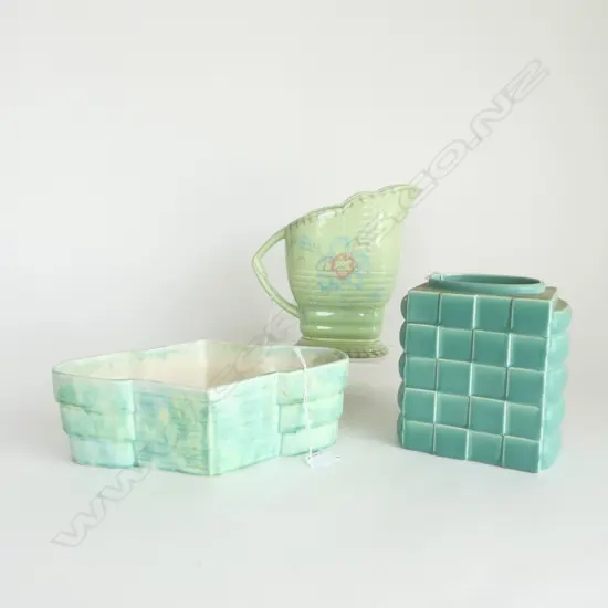 BESWICK JUG H210MM VASE H160MM & DECO STYLE BOWL L280MM