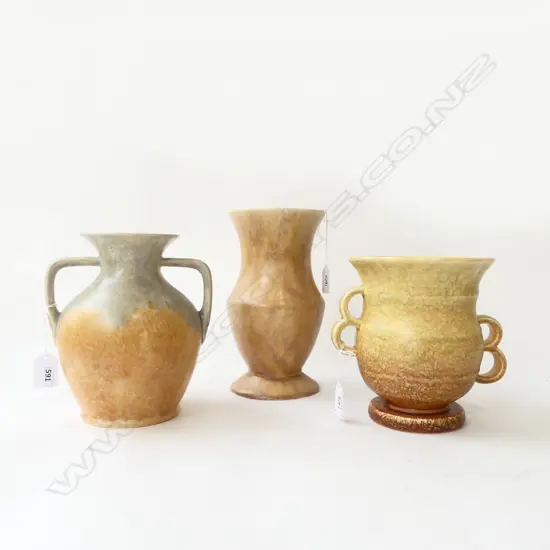 2 WADE CHINA DECO VASES H230MM TALLEST & CROWN DEVON DECO VASE H180MM