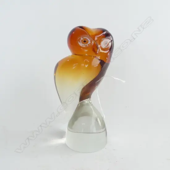 Vintage Salviati Murano hand blown Sommerso brown Italian art glass owl sculpture