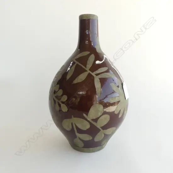 OLD SCANDANAVIAN ? POTTERY BOTTLE VASE wax resist decoration H.305mm base repaired ?