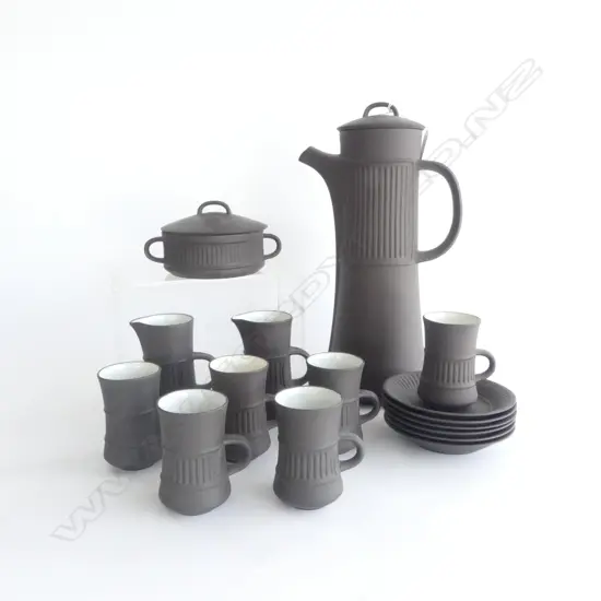 DANSK DESIGNER 6 PLACE COFFEE SET (SOME REPAIRS & HAIRLINE CRACKS) H.340mm
