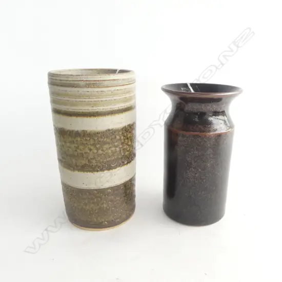 2 N.Z. STUDIO POTTERY BRUSH POTS; BY THE SAME POTTER H.195mm