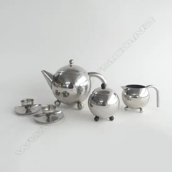 3 PCE CHROME COFFEE SET + PR STAINLESS STEEL EGG CUPS
