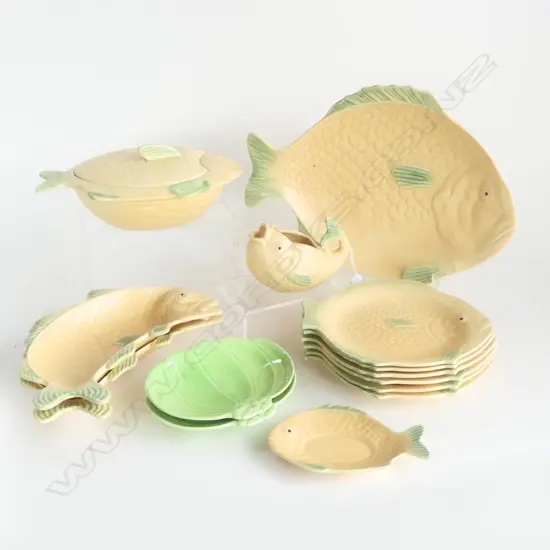 ASST. SHORTER & SON YELLOW FISH FORM CHINA + 2 GREEN DISHES