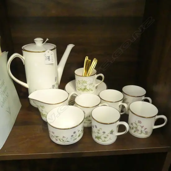15 PCE ROYAL WORCESTER 'THE LANGUAGE OF FLOWERS' COFFEE SET + 6 GP TEASPOONS