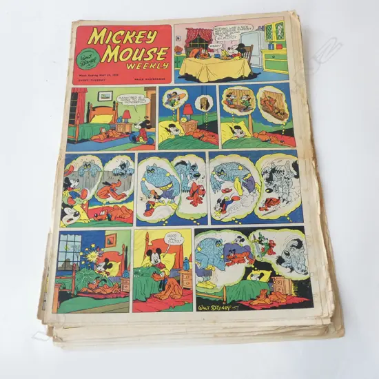 EIGHT 1950’S ‘MICKEY MOUSE WEEKLY’ COMICS DATES 1953 & 1954, L.360MM W.280MM