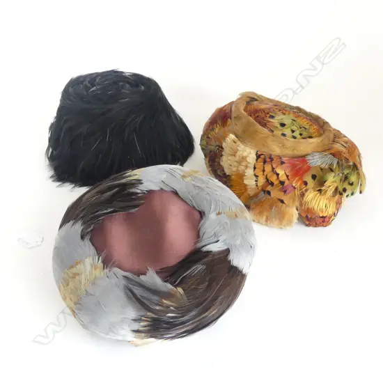 3 VINTAGE 1950s/60s FEATHER HATS
