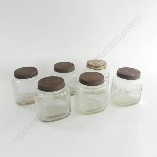 6 VINTAGE BUSHELLS GLASS JARS H.140mm