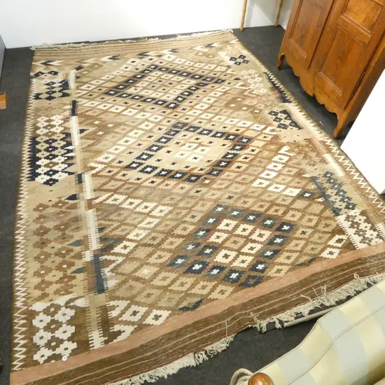 LG BROWN KELIM RUG 3400x2600mm