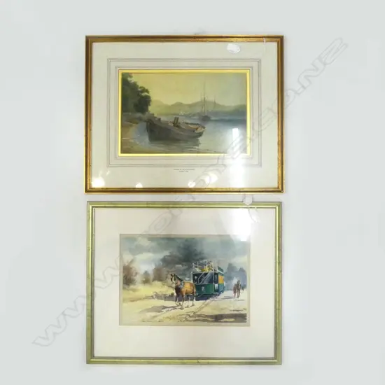 2 WCs; LOIS EATON 'HORSE TRAM' 235x345mm, J. T. GEE 'EVENING ON THE RIVER CONWAY' 225x350mm