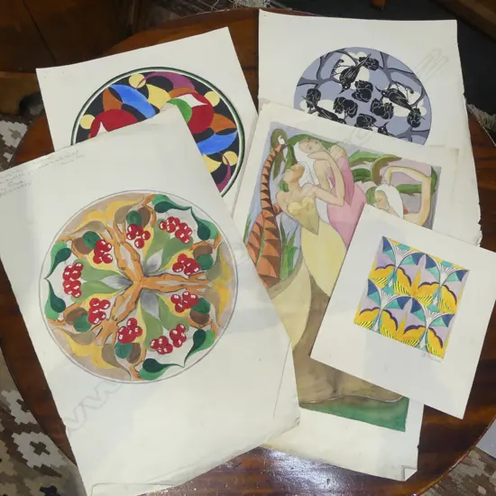 J POLLARD (Elam School of Lois White) 1940's 5 various watercolours largest 460 x 295mm