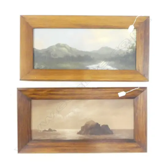 2 FRAMED OILS BY J. MAYCLAIR JNR. (1906-1947), COASTAL & RIVER SCENE, 210x530mm