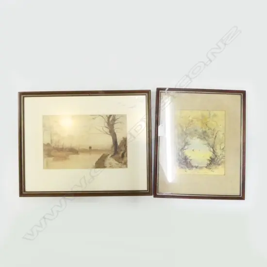 TREE/BEACH SCENE W/C SIGNED F.H. BACON,  UNSIGNED W/C CASTLE/RIVER SCENE 160x250mm