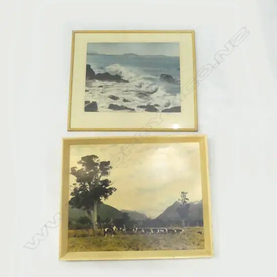 WHITES AVIATION PRINT 'KAIKOURA COAST' 295x370mm + ANOTHER POSSIBLY WHITES BUSH FARM LANDSCAPE EX JOHN PERRY ESTATE