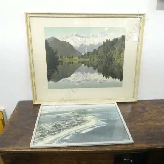 2 WHITES AVIATION PRINTS; LAKE MATHERSON 390x495 & MOUNT MAUNGANUI 250x360mm