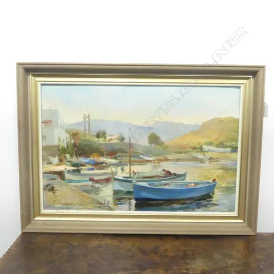 COASTAL OIL ON BOARD BY PETER WALBOURN 'EVENING LIGHT PORT LLIGH CADAQUEZ 