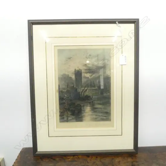 A. BRUNET-DEBANES, THE HOUSES OF PARLIAMENT, VINTAGE COLOURED ETCHING