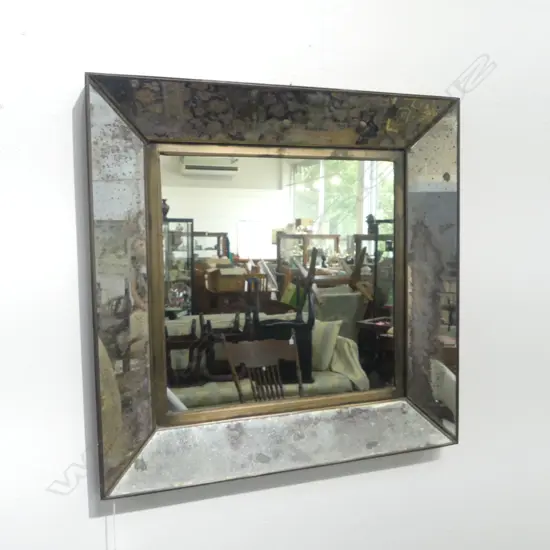 VINTAGE ALUMINIUM FRAME SQUARE MIRROR, 500 X 500MM