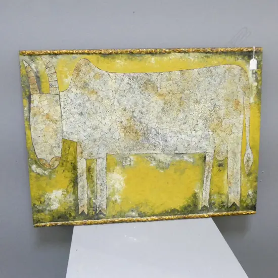 COW MIXED MEDIA ARTWORK ON BOARD SIGNED 'PHONY 2004' 600x800mm
