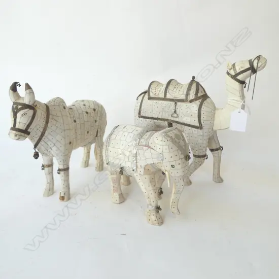 3 IVORY ANIMALS; ELEPHANT, BUFFALO, CAMEL H.230mm losses