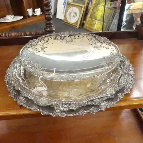 4 ORNATE SILVER PLATE TRAYS 