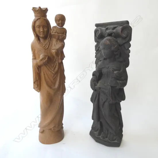2 CARVED WOODEN FIGURES H.410mm
