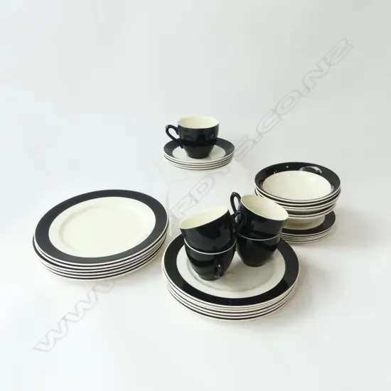 MID CENTURY BLACK & WHITE DINNER SET BY MYOTT ENGLAND 33PCS