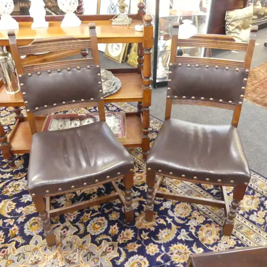 PR ENGLISH 'OLD CHARMS' WOOD BROS CHAIRS w. LEATHER UPHOLSTERY