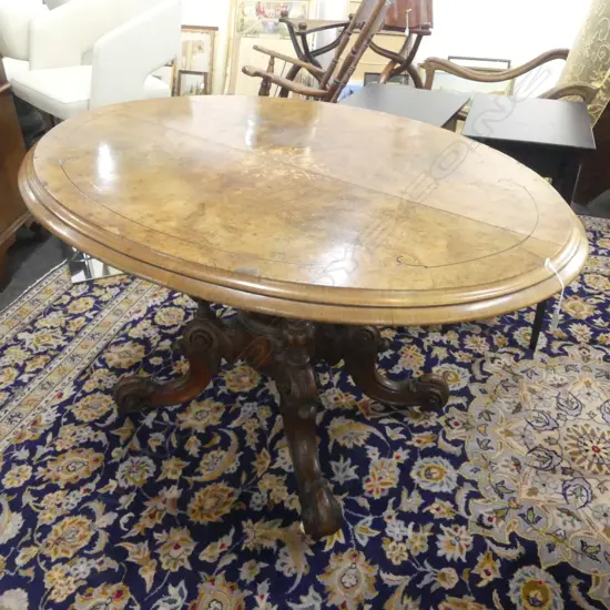 VICTORIAN INLAID LOO TABLE, SPLIT TABLE TOP 1340x970x750mm