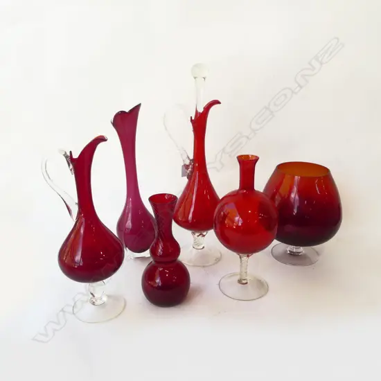 6 PCES RED ART GLASS H.410mm