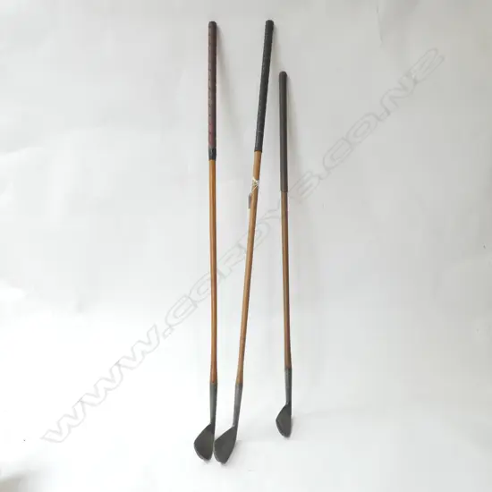 3 ANTIQUE SCOTTISH HICKORY SHAFT GOLF CLUBS IRONS - HENDRY & BISHOP ETC