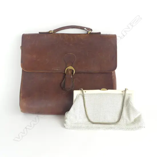 2 BAGS; LEATHER W.380mm & WHITE METAL MESH