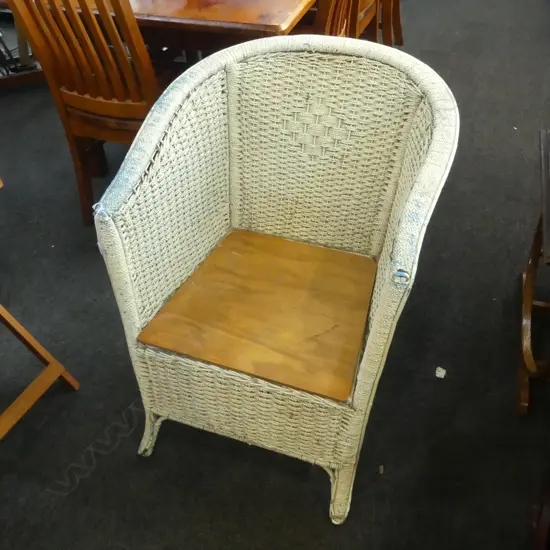 WHITE PAINTED CANE CHAIR, NO CUSHIONS