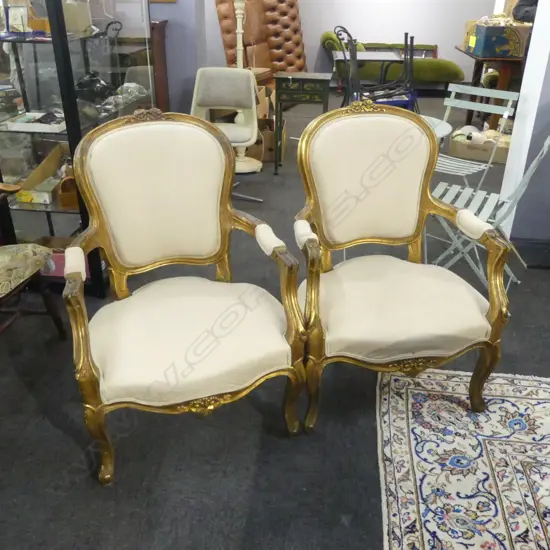 PR FRENCH STYLE ARMCHAIRS - GILDED FRAME
