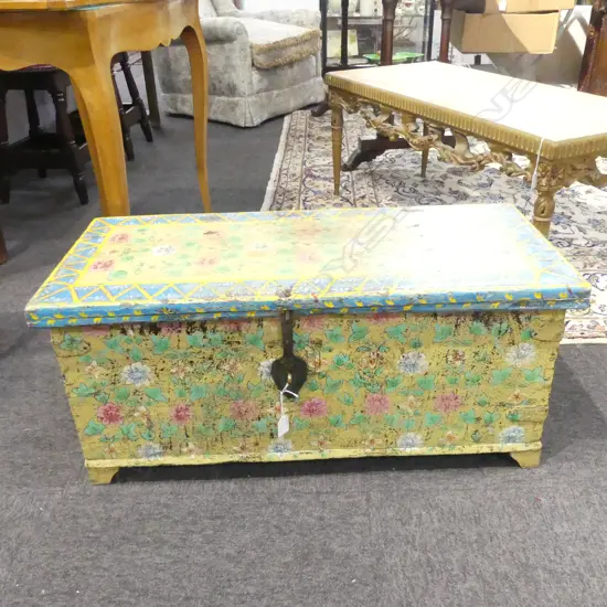 ANTIQUE HAND PAINTED WOODEN TRUNK 790x340x350mm