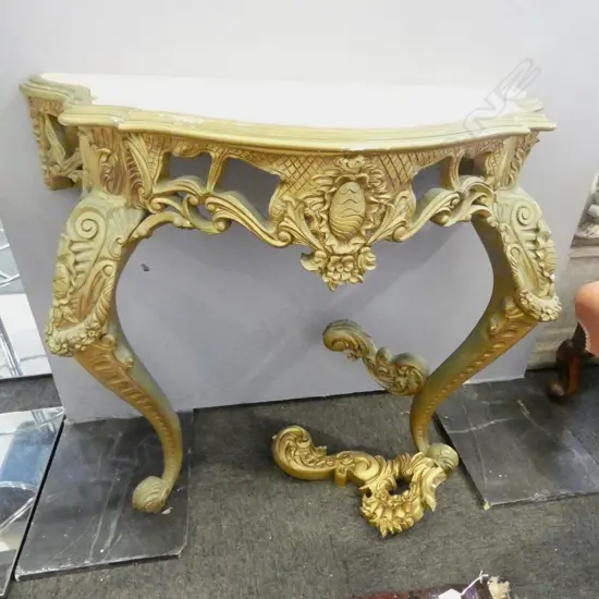 FRENCH STYLE CONSOLE TABLE, PINK MARBLE TOP, FAULT,  900x400x770mm