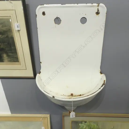 WHITE ENAMEL WALL MOUNTED SINK 445x235x620mm