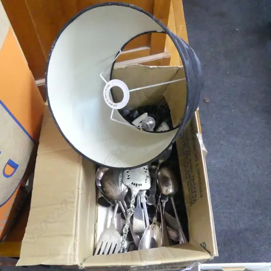 ASST. GARDEN STONES, SILVER PLATED CUTLERY & LAMPSHADE