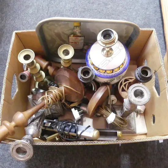 2 PRS CANDLESTICKS, ASST. LAMPS ETC