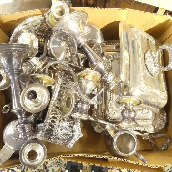 ASST. SILVER PLATE TRAYS, CRUET STAND, TEA SET, etc