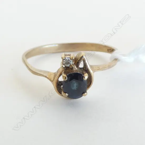9CT SAPPHIRE/DIAMOND RING, 1.5grms SIZE N1/2