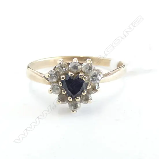 9ct GOLD SAPPHIRE & CZ RING. 1.6grms SIZE M