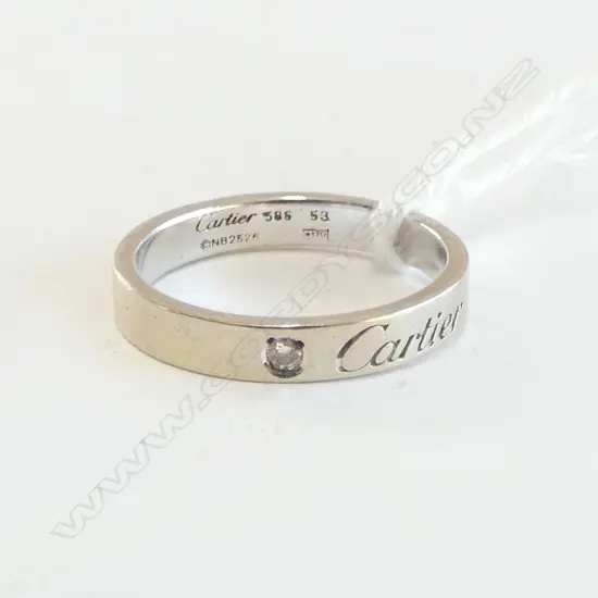 14CT WG CARTIER RING w. CZ STONE 3.8grms SIZE Q