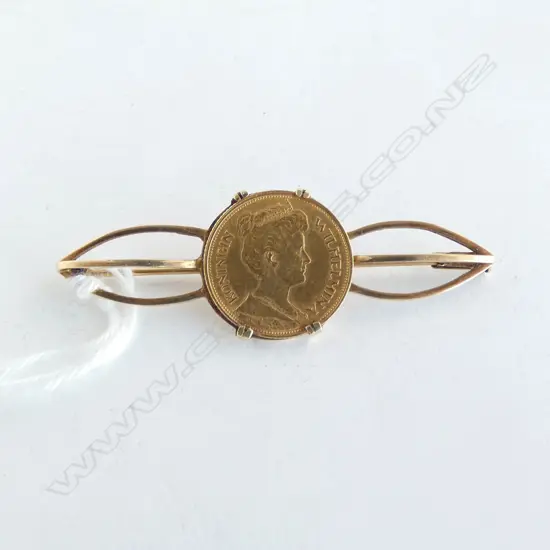 GOLD BROOCH KONINGIN WILHELMINA 5 GULDEN 1912 6.2grms