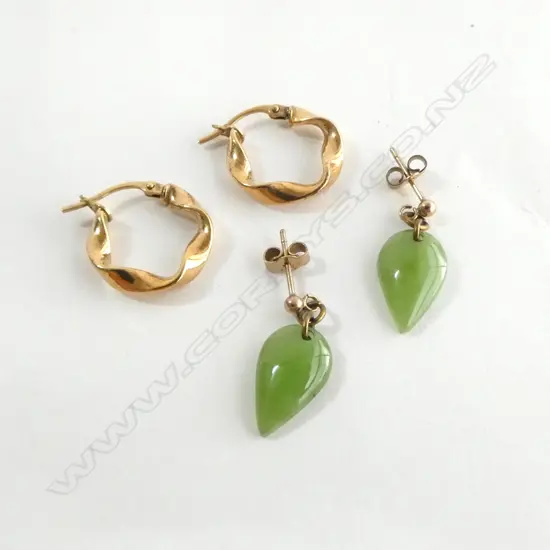 PR 9ct TWISTED HOOP EARRINGS 0.8gms + OTHER PAIR 