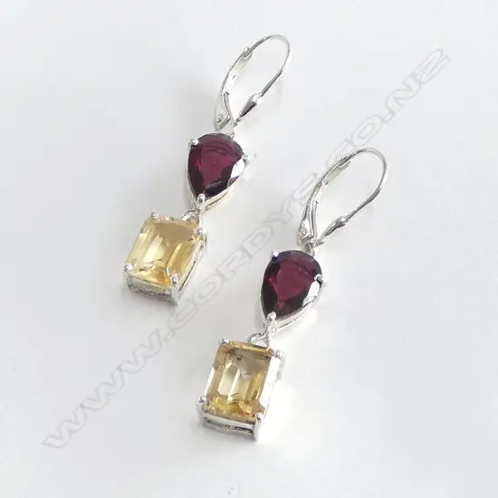 PR SILVER GARNET & CITRINE EARRINGS new