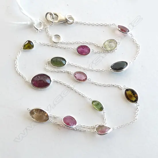 SILVER & TOURMALINE GEM SET NECKLACE L.460mm new