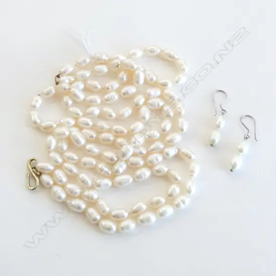 FRESH WATER SEMI BAROQUE PEARL NECKLACE L.1080mm + PR EARRINGS