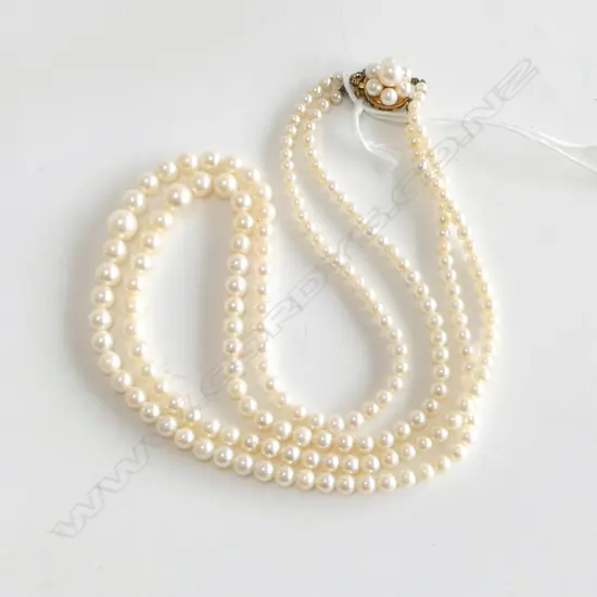 VINTAGE 14ct GOLD CLASP DBLE STRAND CULTURED PEARL NECKLACE L.400mm 
